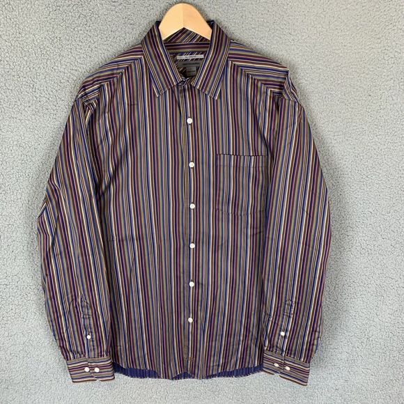 Johnston & Murphy Shirt Mens L Blue Striped Long Sleeve Button Up Tailored Fit - Picture 1 of 7